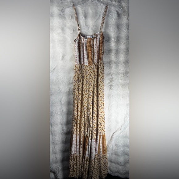 Ces Femme Pants - Ces Femme Cream and Tan Patterned Jumpsuit